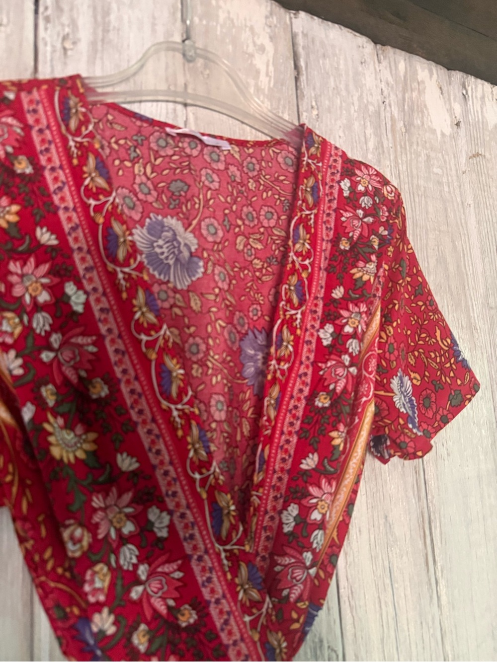 Boho Cupshe Red Floral Wrap-Style Midi Dress - Picture 6 of 10